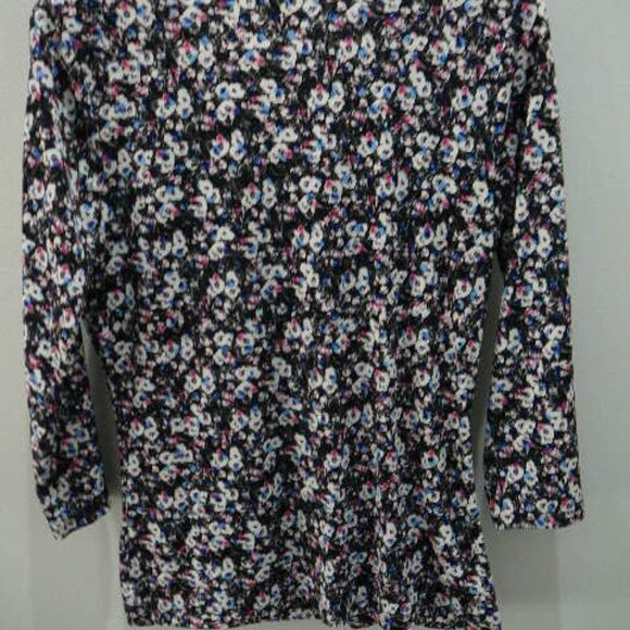 Liz Claiborne Wrap V-Neck Long Sleeve Black Blue Pink White Patterned Blouse-S - Picture 6 of 6